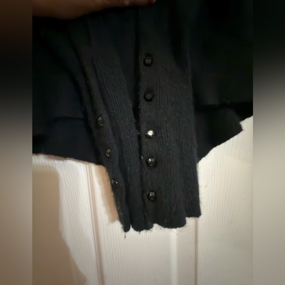 Free People $128 East Side Cashmere Blend Black Game On Button Up Cardigan‎ Sz M - Picture 5 of 6